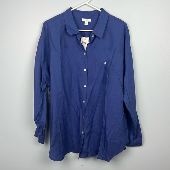 J Jill NWT oversized XL blue mother of pearl button down - Picture 1 of 10